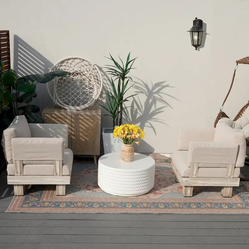 Ensemble de canapé d'extérieur 3 pièces en aluminium avec coussins rembourrés en éponge et table basse