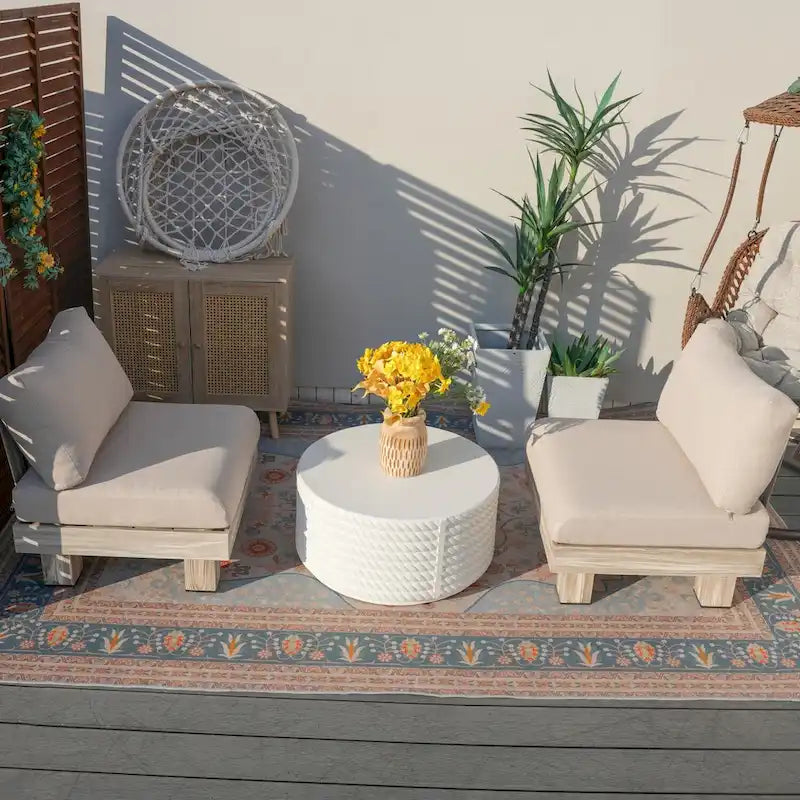 Ensemble de canapé d'extérieur 3 pièces en aluminium avec coussins rembourrés en éponge et table basse
