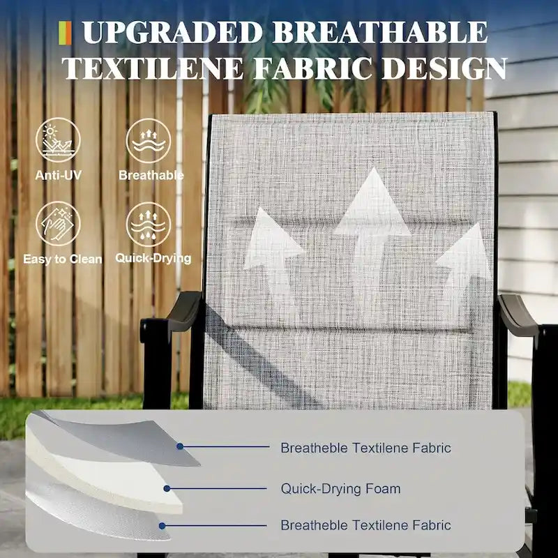 2 chaises pivotantes d'extérieur avec dossier respirant en textilène, fauteuils à bascule pivotants pour jardin
