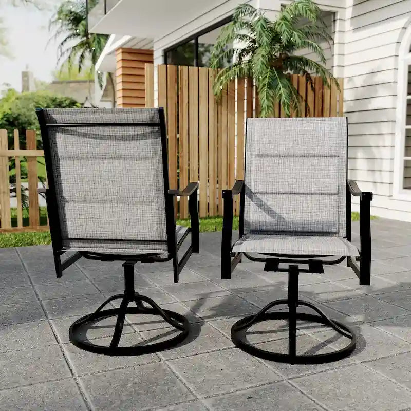 2 chaises pivotantes d'extérieur avec dossier respirant en textilène, fauteuils à bascule pivotants pour jardin