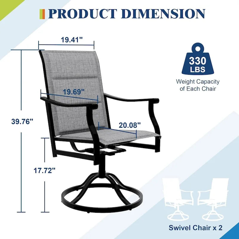 2 chaises pivotantes d'extérieur avec dossier respirant en textilène, fauteuils à bascule pivotants pour jardin