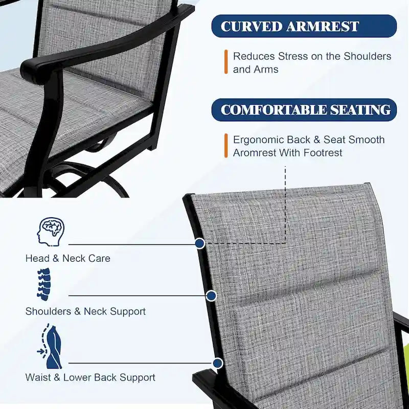 2 chaises pivotantes d'extérieur avec dossier respirant en textilène, fauteuils à bascule pivotants pour jardin