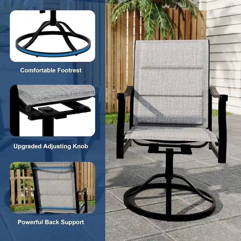 2 chaises pivotantes d'extérieur avec dossier respirant en textilène, fauteuils à bascule pivotants pour jardin