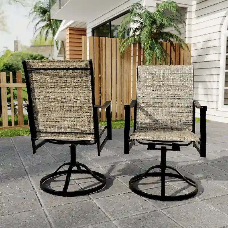 2 chaises pivotantes d'extérieur avec dossier respirant en textilène, fauteuils à bascule pivotants pour jardin