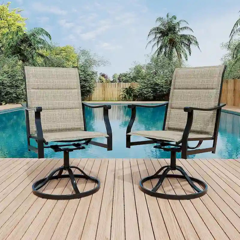 2 chaises pivotantes d'extérieur avec dossier respirant en textilène, fauteuils à bascule pivotants pour jardin