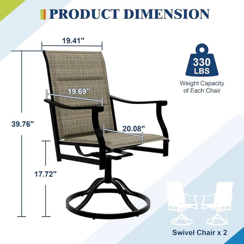 2 chaises pivotantes d'extérieur avec dossier respirant en textilène, fauteuils à bascule pivotants pour jardin