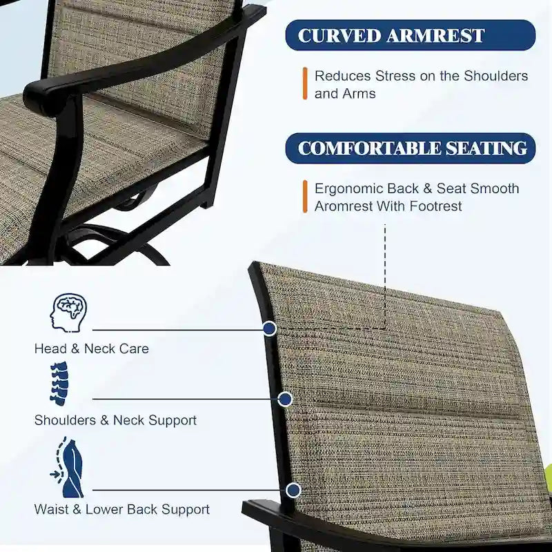 2 chaises pivotantes d'extérieur avec dossier respirant en textilène, fauteuils à bascule pivotants pour jardin