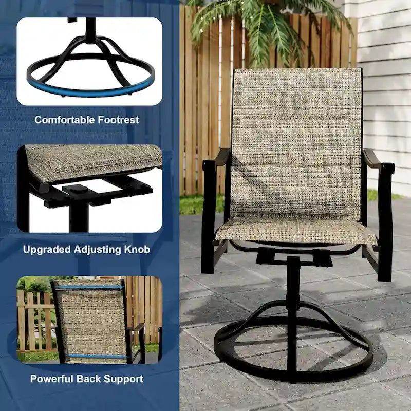 2 chaises pivotantes d'extérieur avec dossier respirant en textilène, fauteuils à bascule pivotants pour jardin