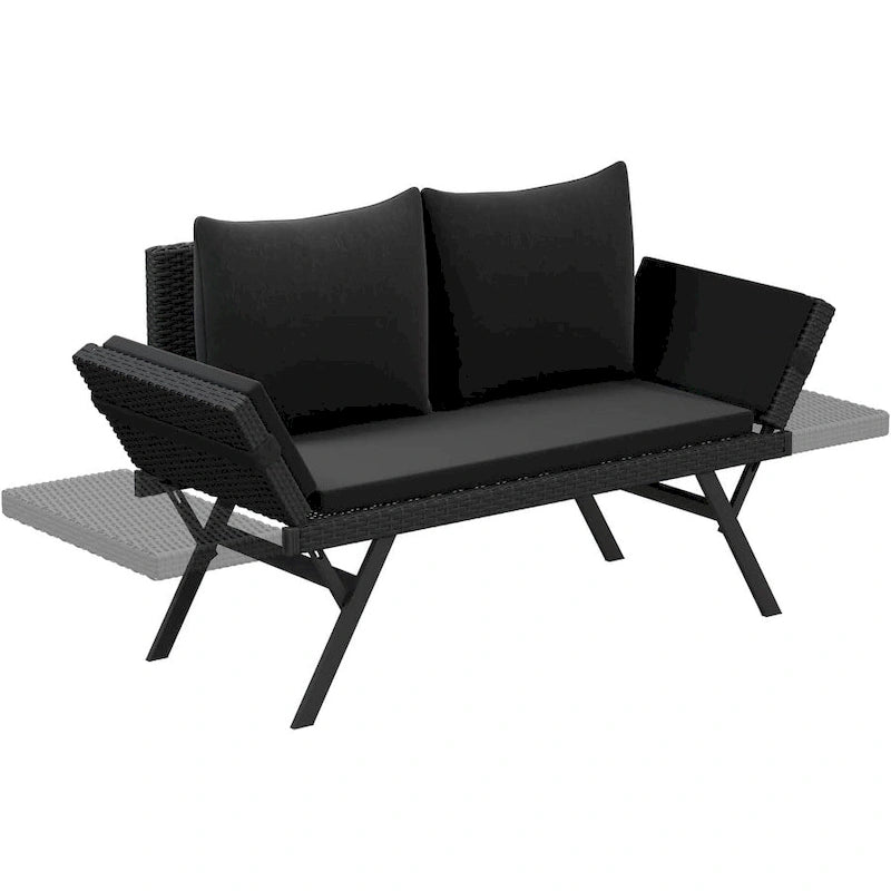 BOSSIN Lit de Repos Convertible en Rotin Tout Temps - Canapé d'Extérieur avec Accoudoirs Réglables et Coussins Imperméables - Patio, Bord de Piscine, Porche
