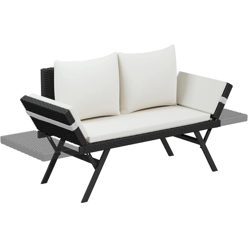 BOSSIN Lit de Repos Convertible en Rotin Tout Temps - Canapé d'Extérieur avec Accoudoirs Réglables et Coussins Imperméables - Patio, Bord de Piscine, Porche