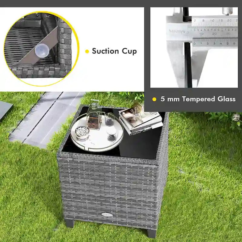 Ensemble de 3 meubles de bistrot en rotin Gymax avec canapés capitonnés et table d'appoint