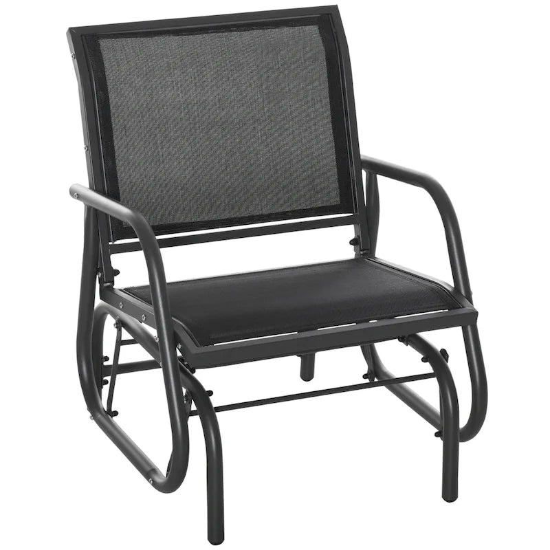 Outsunny Porch Glider, Swing Glider Chair with Breathable Mesh, Curved Armrests and Steel Frame for Garden, Poolside, Balcony