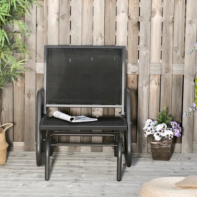 Balançoire de porche Outsunny, balançoire planeur avec maille respirante, accoudoirs incurvés et cadre en acier pour jardin, bord de piscine, balcon