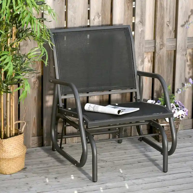 Balançoire de porche Outsunny, balançoire planeur avec maille respirante, accoudoirs incurvés et cadre en acier pour jardin, bord de piscine, balcon