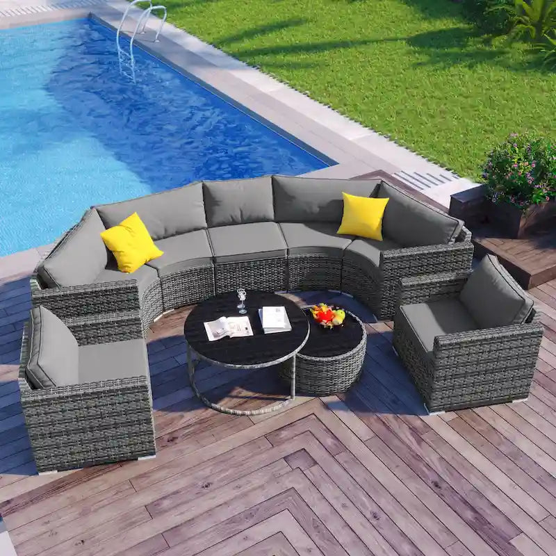 Ensemble de mobilier de jardin en rotin 9 pièces pour conversations en extérieur