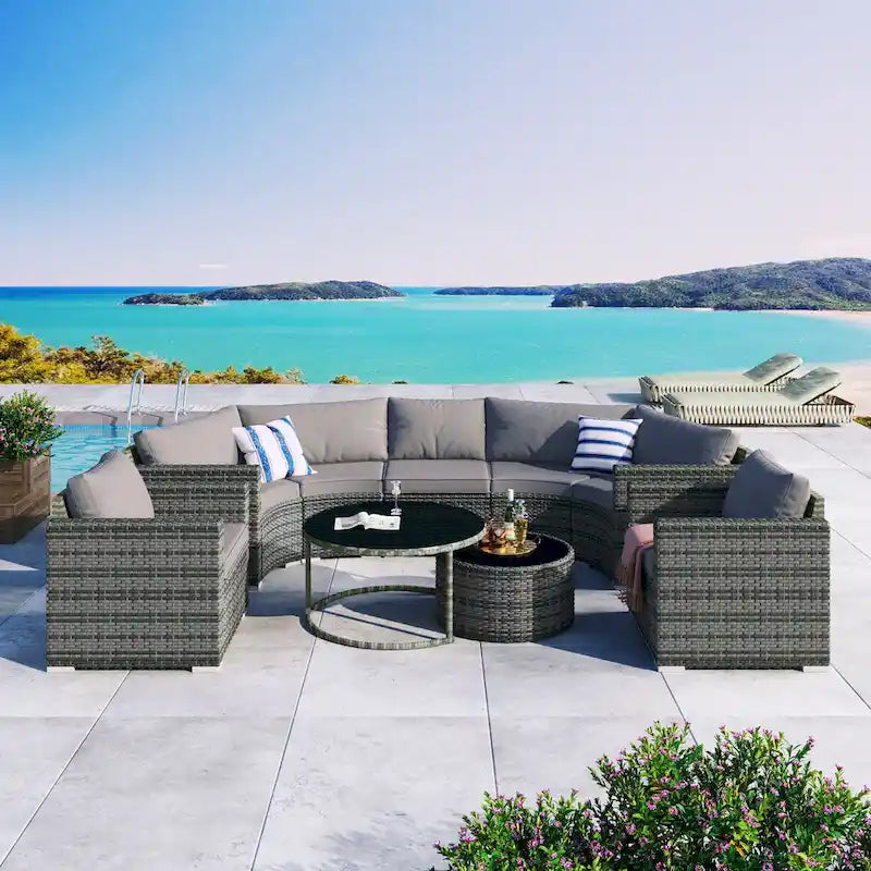 Ensemble de mobilier de jardin en rotin 9 pièces pour conversations en extérieur