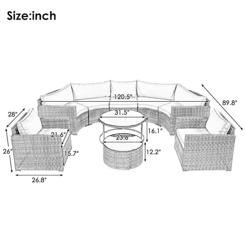 Ensemble de mobilier de jardin en rotin 9 pièces pour conversations en extérieur