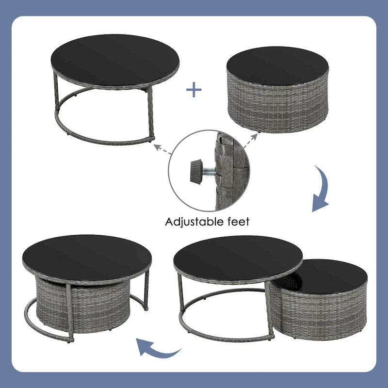 Ensemble de mobilier de jardin en rotin 9 pièces pour conversations en extérieur
