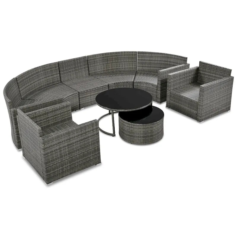 Ensemble de mobilier de jardin en rotin 9 pièces pour conversations en extérieur