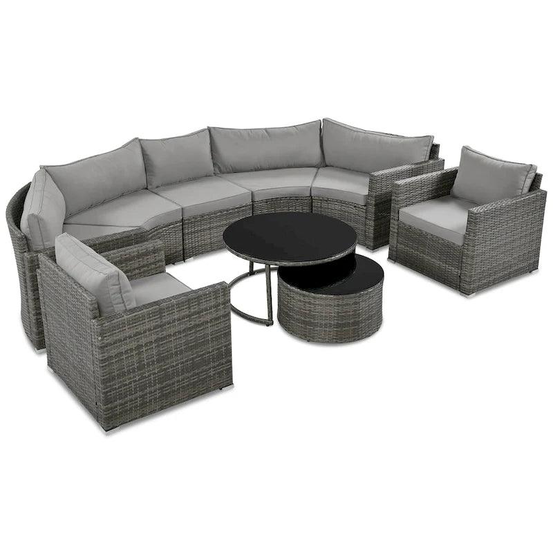 Ensemble de mobilier de jardin en rotin 9 pièces pour conversations en extérieur