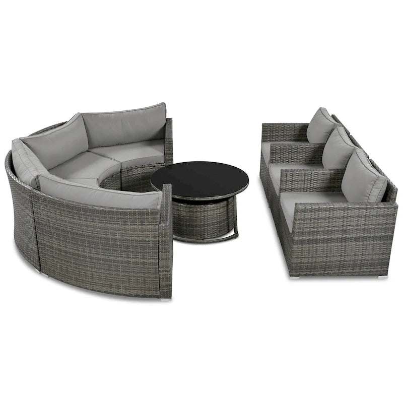Ensemble de mobilier de jardin en rotin 9 pièces pour conversations en extérieur