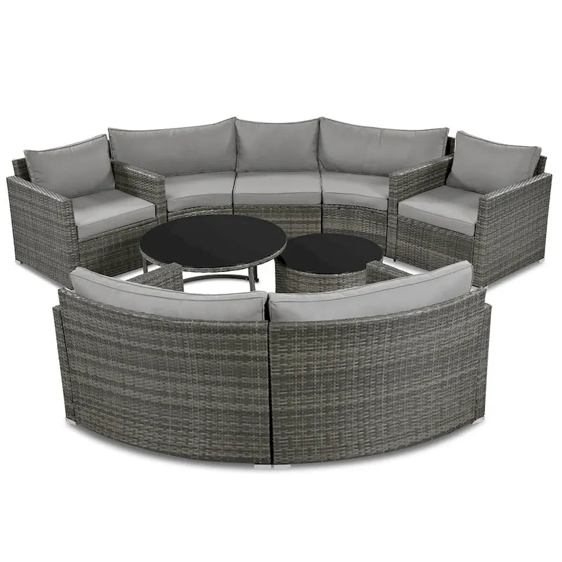 Ensemble de mobilier de jardin en rotin 9 pièces pour conversations en extérieur