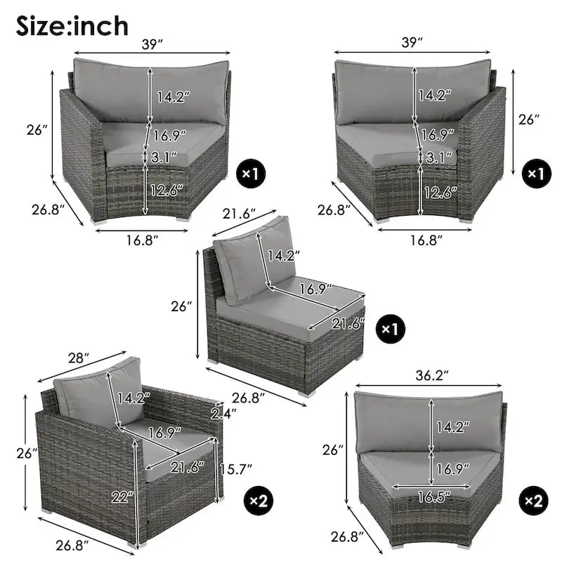 Ensemble de mobilier de jardin en rotin 9 pièces pour conversations en extérieur