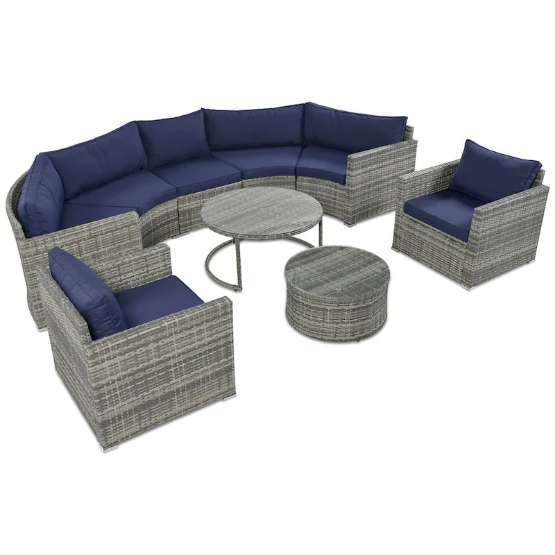 Ensemble de mobilier de jardin en rotin 9 pièces pour conversations en extérieur
