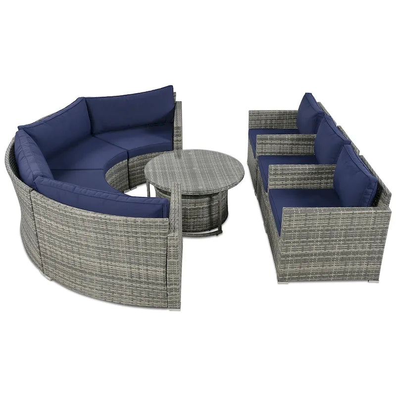 Ensemble de mobilier de jardin en rotin 9 pièces pour conversations en extérieur