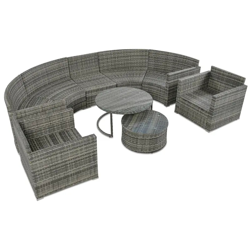 Ensemble de mobilier de jardin en rotin 9 pièces pour conversations en extérieur
