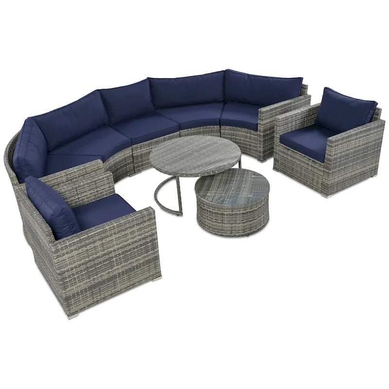 Ensemble de mobilier de jardin en rotin 9 pièces pour conversations en extérieur