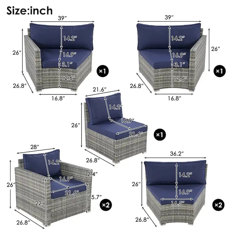 Ensemble de mobilier de jardin en rotin 9 pièces pour conversations en extérieur