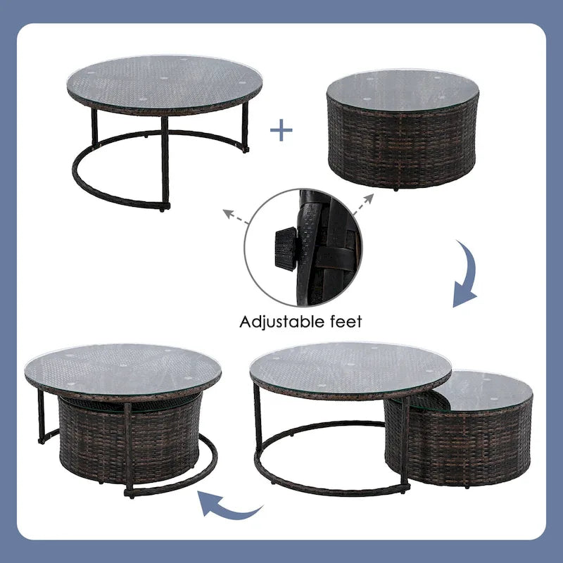 Ensemble de mobilier de jardin en rotin 9 pièces pour conversations en extérieur