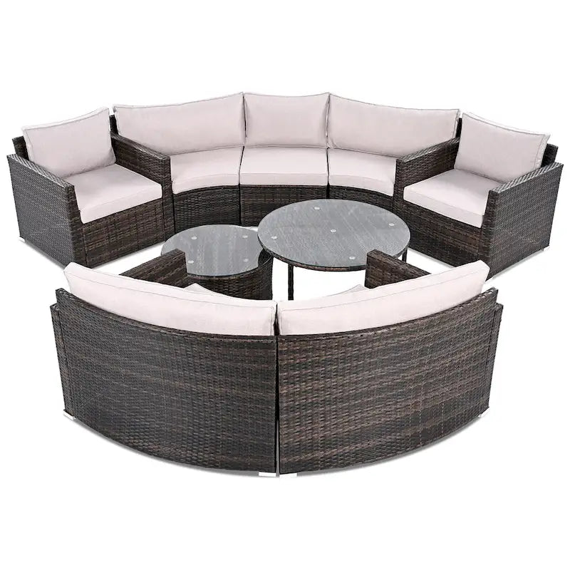Ensemble de mobilier de jardin en rotin 9 pièces pour conversations en extérieur