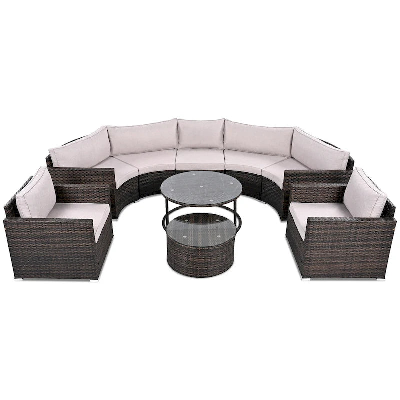 Ensemble de mobilier de jardin en rotin 9 pièces pour conversations en extérieur
