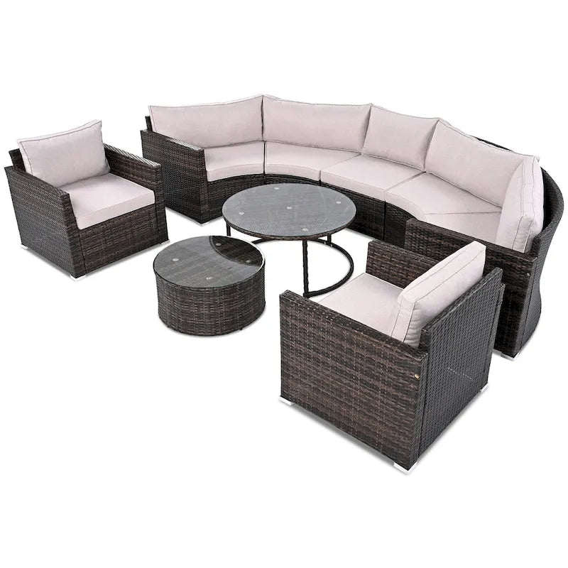Ensemble de mobilier de jardin en rotin 9 pièces pour conversations en extérieur