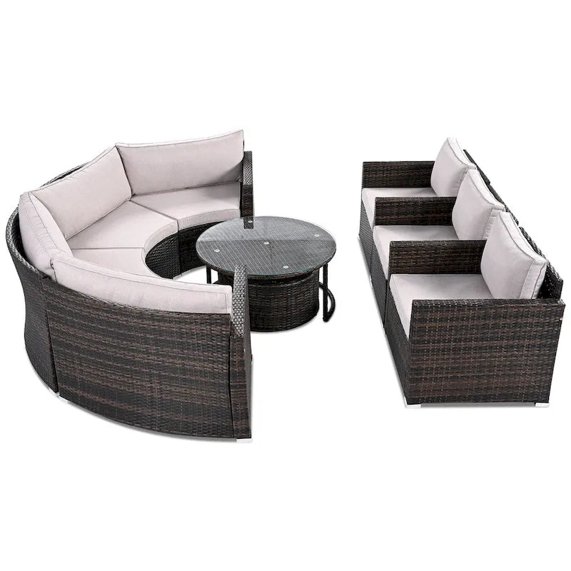 Ensemble de mobilier de jardin en rotin 9 pièces pour conversations en extérieur