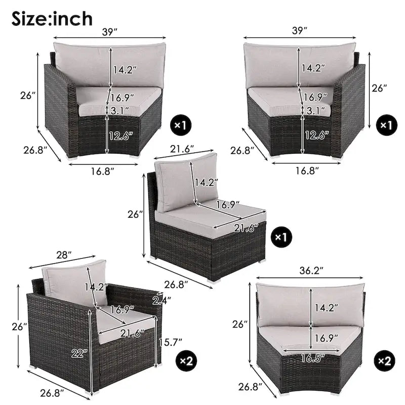 Ensemble de mobilier de jardin en rotin 9 pièces pour conversations en extérieur