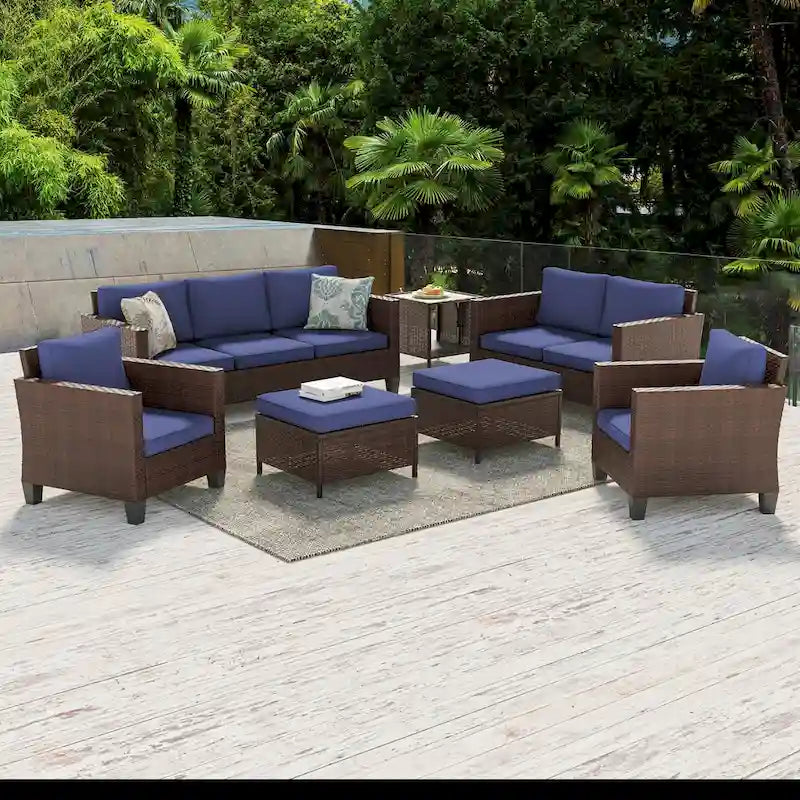 Livoosun 7 Pieces Furniture Set with Loveseat Sofa, All-Weather PE Rattan Wicker Chair Set Patio Conversation Couch with Cushion
