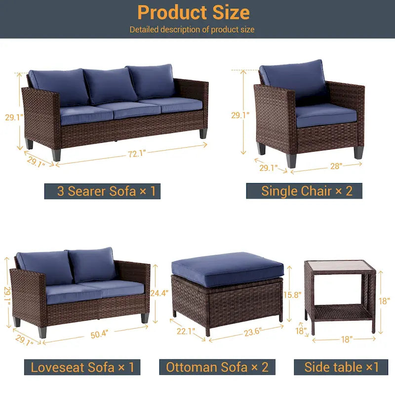 Ensemble de meubles 7 pièces Livoosun avec causeuse, fauteuil en rotin tressé en PE résistant aux intempéries, canapé de conversation pour terrasse avec coussin