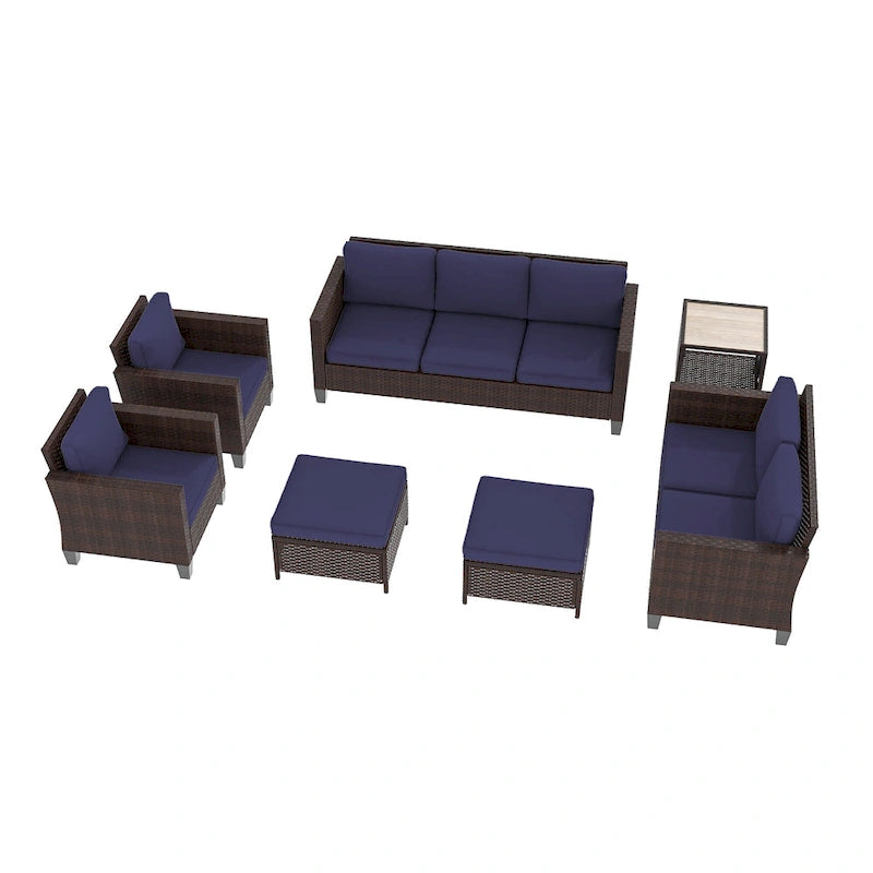 Ensemble de meubles 7 pièces Livoosun avec causeuse, fauteuil en rotin tressé en PE résistant aux intempéries, canapé de conversation pour terrasse avec coussin