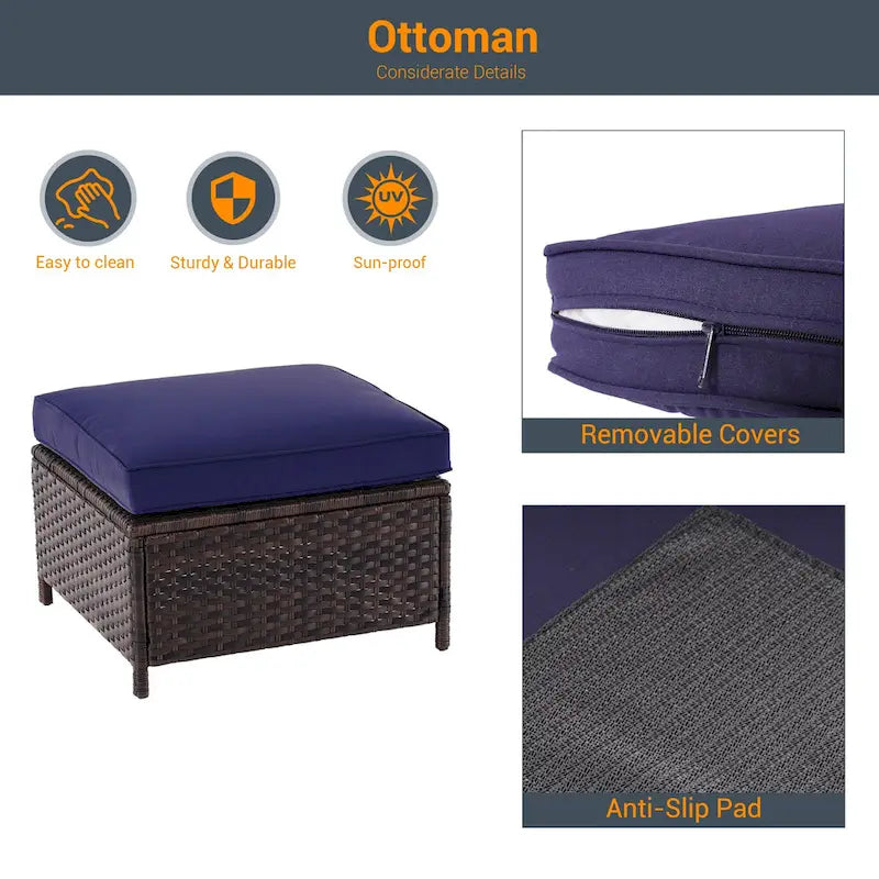 Ensemble de meubles 7 pièces Livoosun avec causeuse, fauteuil en rotin tressé en PE résistant aux intempéries, canapé de conversation pour terrasse avec coussin