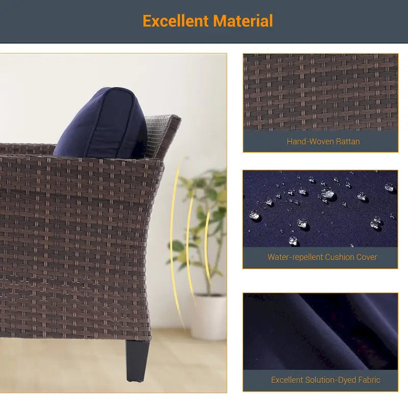 Ensemble de meubles 7 pièces Livoosun avec causeuse, fauteuil en rotin tressé en PE résistant aux intempéries, canapé de conversation pour terrasse avec coussin