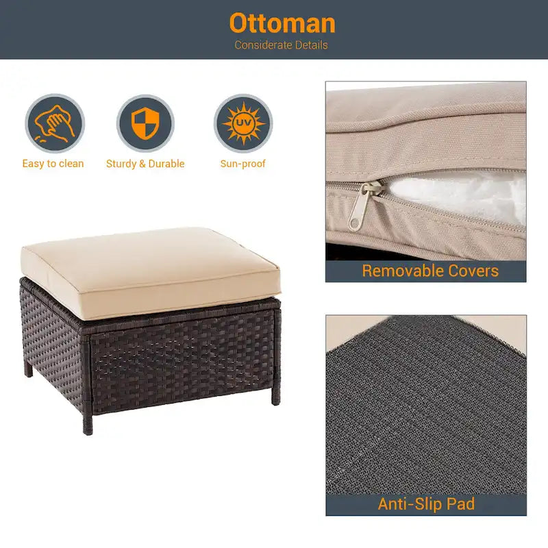 Ensemble de meubles 7 pièces Livoosun avec causeuse, fauteuil en rotin tressé en PE résistant aux intempéries, canapé de conversation pour terrasse avec coussin