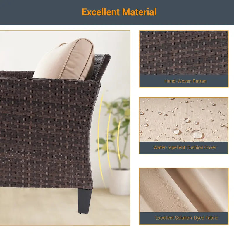 Ensemble de meubles 7 pièces Livoosun avec causeuse, fauteuil en rotin tressé en PE résistant aux intempéries, canapé de conversation pour terrasse avec coussin