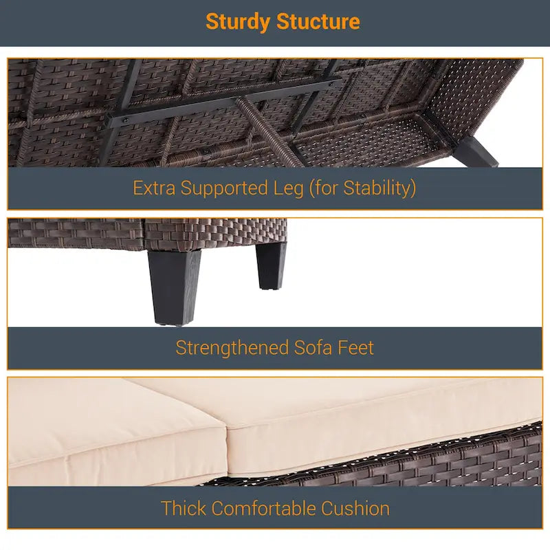 Ensemble de meubles 7 pièces Livoosun avec causeuse, fauteuil en rotin tressé en PE résistant aux intempéries, canapé de conversation pour terrasse avec coussin