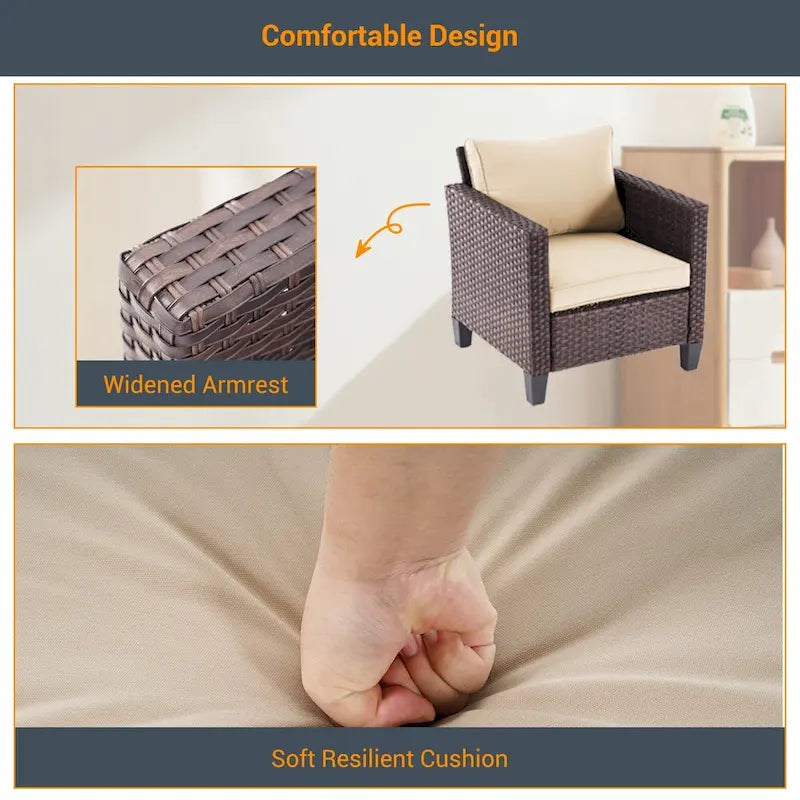 Ensemble de meubles 7 pièces Livoosun avec causeuse, fauteuil en rotin tressé en PE résistant aux intempéries, canapé de conversation pour terrasse avec coussin