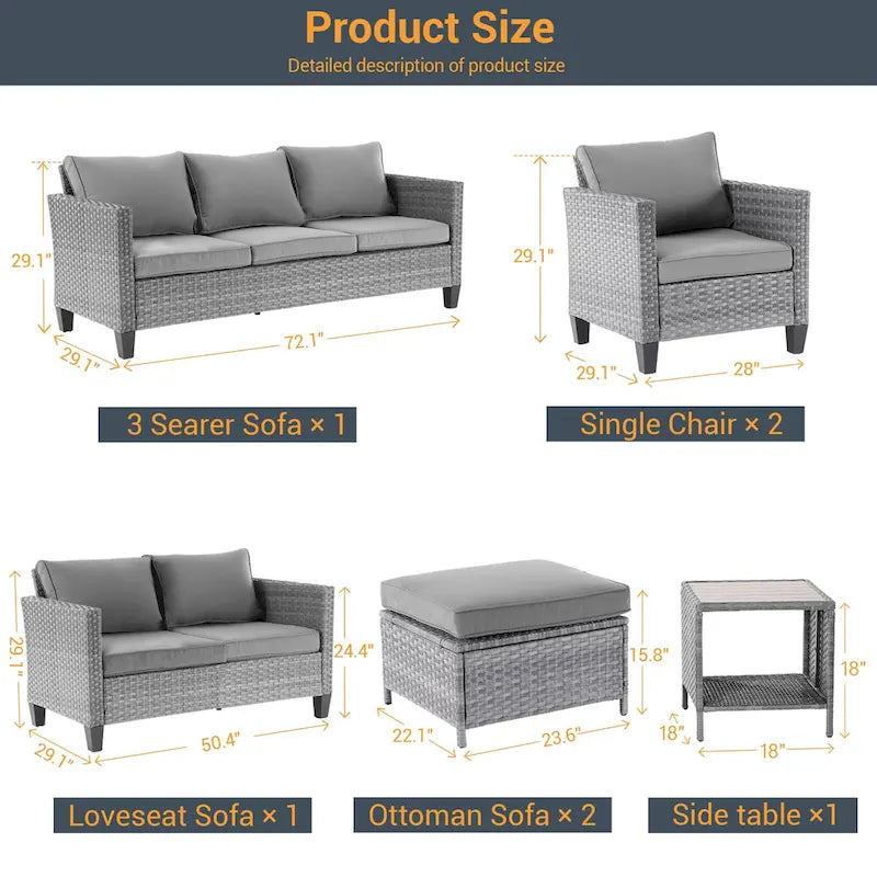 Ensemble de meubles 7 pièces Livoosun avec causeuse, fauteuil en rotin tressé en PE résistant aux intempéries, canapé de conversation pour terrasse avec coussin