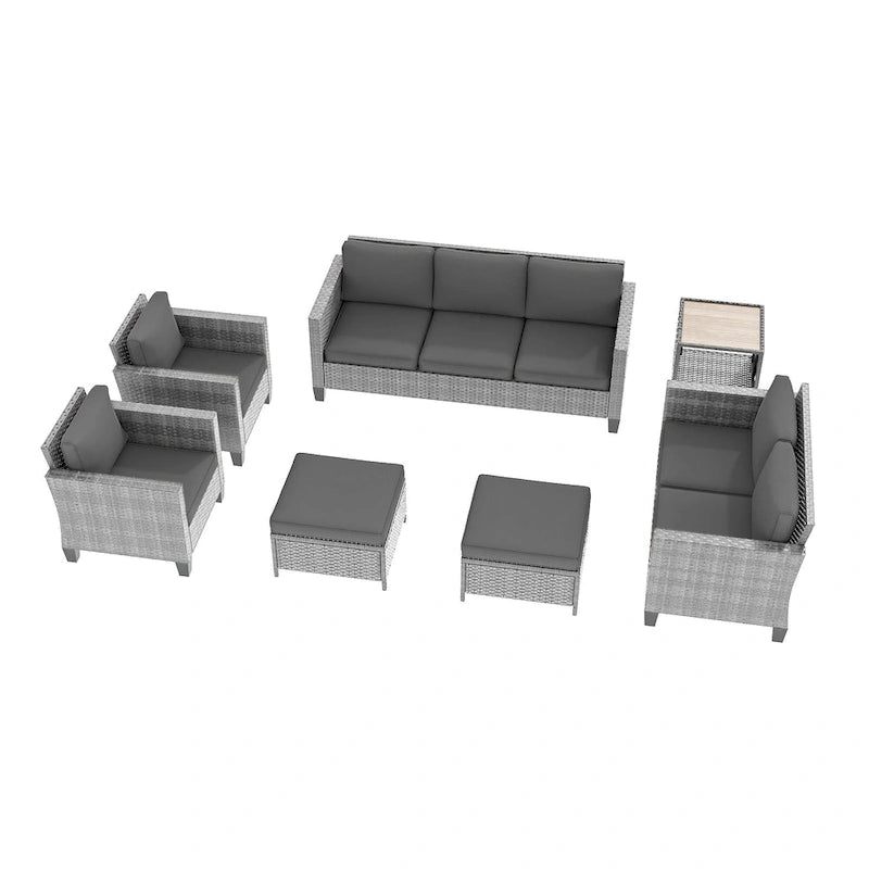 Ensemble de meubles 7 pièces Livoosun avec causeuse, fauteuil en rotin tressé en PE résistant aux intempéries, canapé de conversation pour terrasse avec coussin