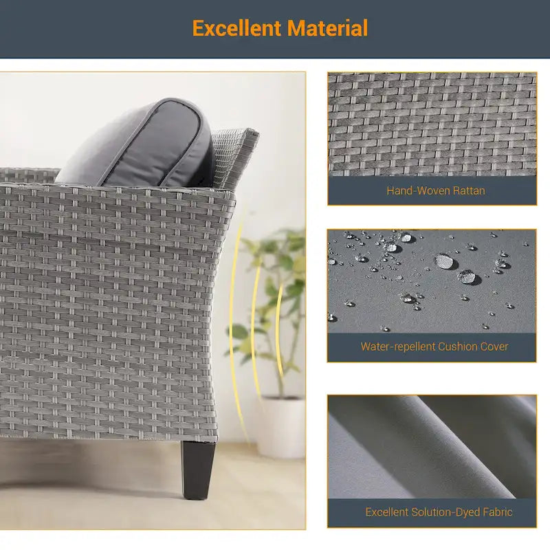 Ensemble de meubles 7 pièces Livoosun avec causeuse, fauteuil en rotin tressé en PE résistant aux intempéries, canapé de conversation pour terrasse avec coussin